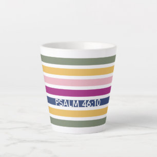 Taza De Café Latte PSALM cristiana rayada moderna pastel 46:10