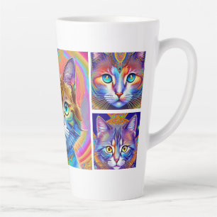 Taza De Café Latte Psicodélicos Gatos Reales Coloridos