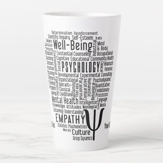 Taza De Café Latte PSYCHOLOGY Word Cloud personalizado texto (Anverso)