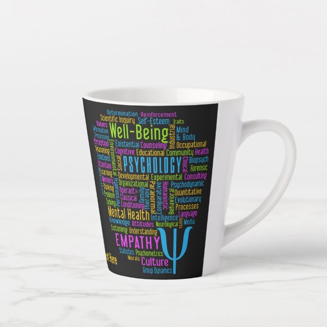 Taza De Café Latte PSYCHOLOGY Word Cloud personalizado texto (Derecha)