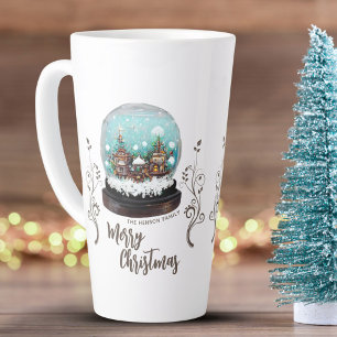 Taza De Café Latte Pueblo de invierno de bolas de nieve de vidrio Nav