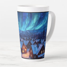 Taza De Café Latte Pueblo de invierno de vidrio emplomado panorámico