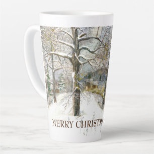 Taza De Café Latte Puente de invierno Pintura de color de agua