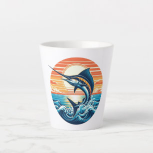 Taza De Café Latte Puesta de sol de marlín costero/naútico/de playa p