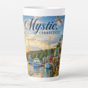 Taza De Café Latte Puesta de sol en el puerto de Mystic, Connecticut