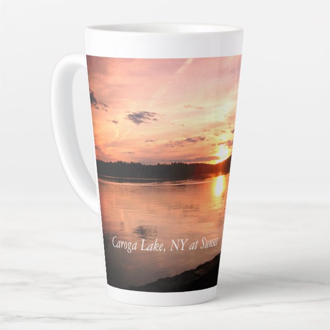 Taza De Café Latte Puesta del sol en el lago Caroga, Nueva York (Ángulo izquierdo)