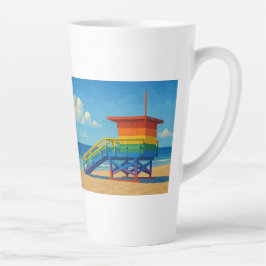 Taza De Café Latte Puesto de vigilancia del arco iris de la playa de 