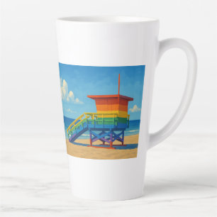 Taza De Café Latte Puesto de vigilancia del arco iris de la playa de 