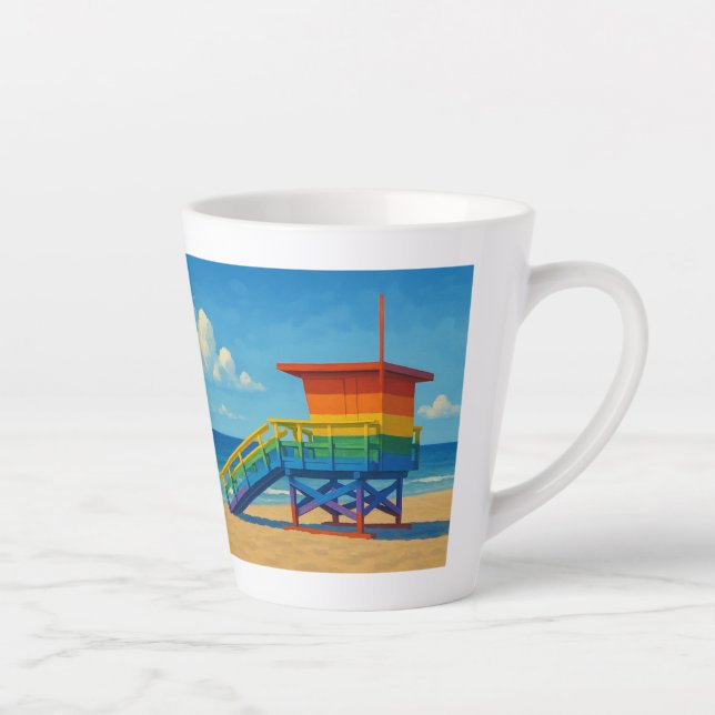 Taza De Café Latte Puesto de vigilancia del arco iris de la playa de  (Derecha)