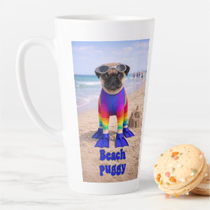 Taza De Café Latte Pug de la playa