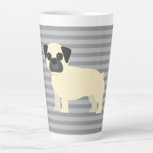 Taza De Café Latte Pug Gris Rayado