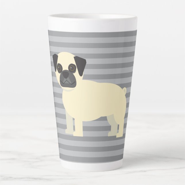 Taza De Café Latte Pug Gris Rayado (Anverso)