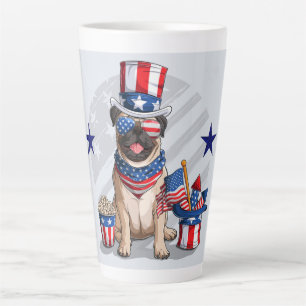 Taza De Café Latte Pug Patriótico 4 de Julio