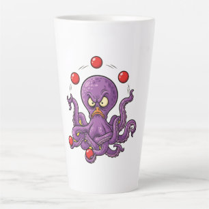 Taza De Café Latte Pulpo enfadado haciendo malabares