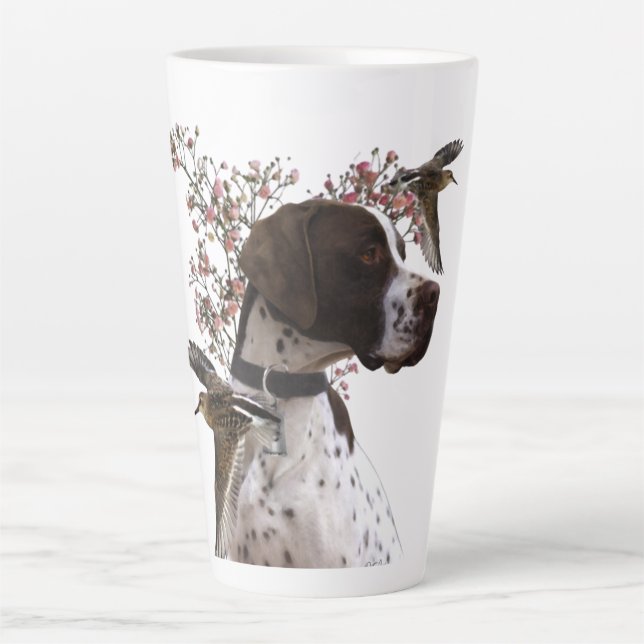 Taza De Café Latte Puntero inglés, caza de aves (Anverso)