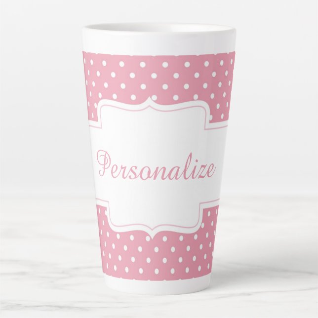 Taza De Café Latte Punto de polka rosa personalizado (Anverso)