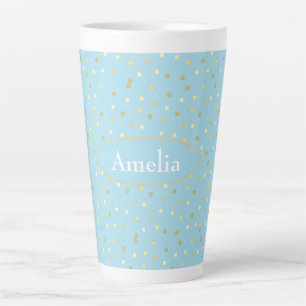 Taza De Café Latte Puntos de confetti de oro azul Pastel