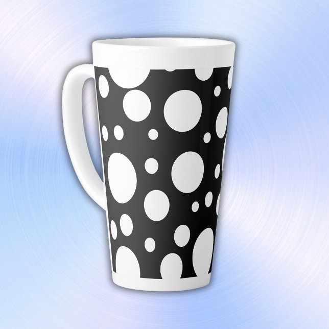 Taza De Café Latte Puntos de Polka Blanco sobre el negro | (Subido por el creador)