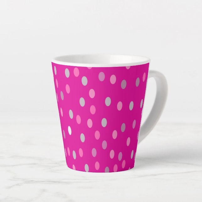 Taza De Café Latte Puntos de polka magenta (Ángulo derecho)