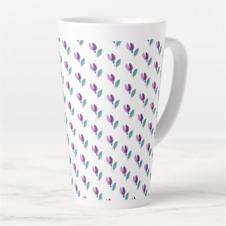 Taza De Café Latte Purple Green Floral Watercolor Hand-painted