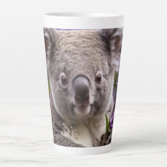 Taza De Café Latte Purple Jacaranda Koala Bear, (Anverso)