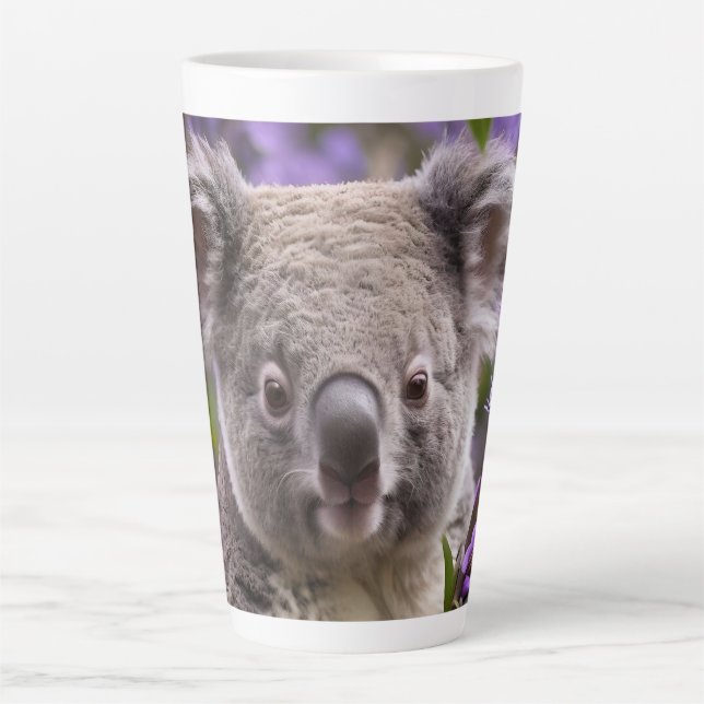 Taza De Café Latte Purple Jacaranda Koala Bear, (Anverso)