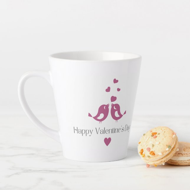 Taza De Café Latte Purple Love Birds Valentine's Mug, Romantic Gift (In situ)