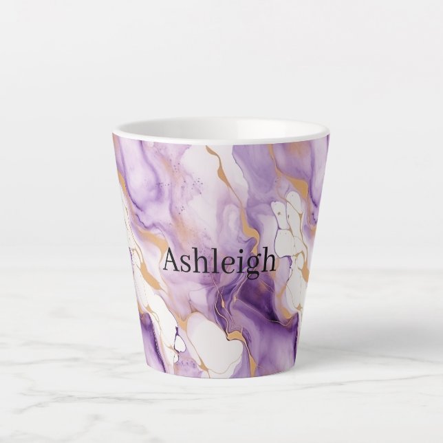 Taza De Café Latte Purple White Gold Abstract (Anverso)