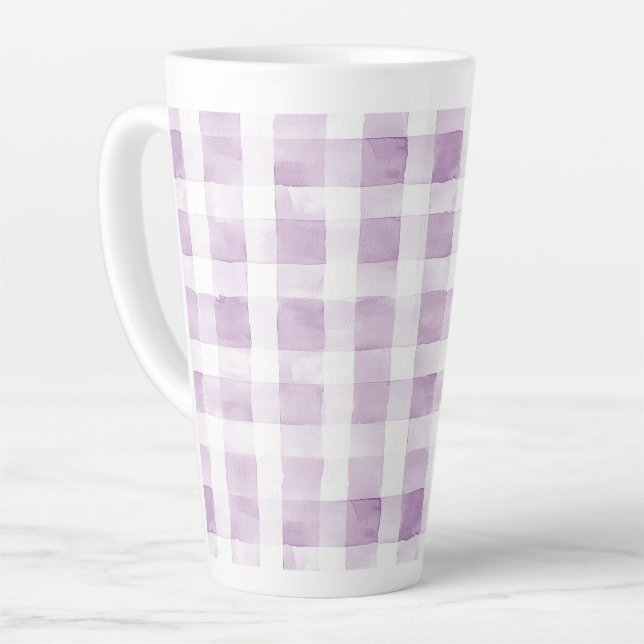 Taza De Café Latte Purple White Plaid Stripes (Ángulo izquierdo)