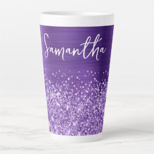 Taza De Café Latte Púrpura Amatista Brillante Glam Nombre