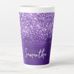 Taza De Café Latte Púrpura Amatista Brillante Nombre Glam