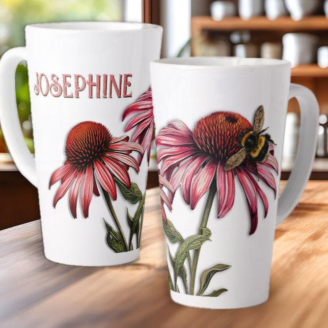Taza De Café Latte Púrpura Coneflower Echinacea Bumblebee (Subido por el creador)