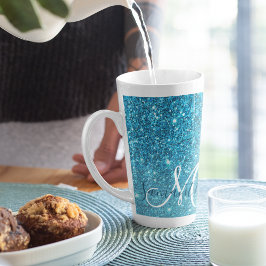 Taza De Café Latte Purpurina azul moderno marca nombre personalizado