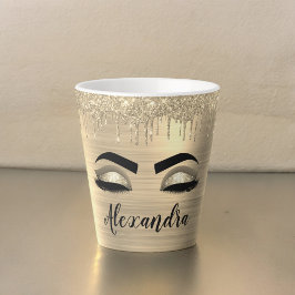 Taza De Café Latte Purpurina de oro Esparkle Eyelashes Monograma Nomb