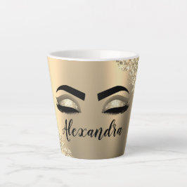 Taza De Café Latte Purpurina de oro Esparkle Eyelashes Monograma Nomb