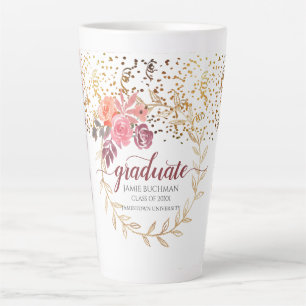 Taza De Café Latte Purpurina de oro Rubor rosa Marsala Graduado Flora