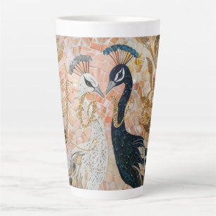 Taza De Café Latte Purpurina de Peacocks Gold Ama a Rosa de Rubor