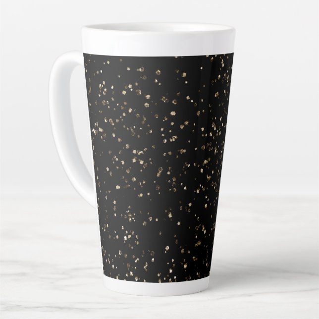 Taza De Café Latte Purpurina dorado sobre negro (Ángulo izquierdo)