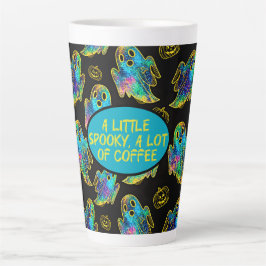 Taza De Café Latte Purpurina Falsa Fantasma Mono Halloween