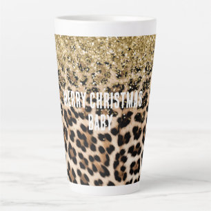 Taza De Café Latte Purpurina Glam Gold Cream Leopard Print