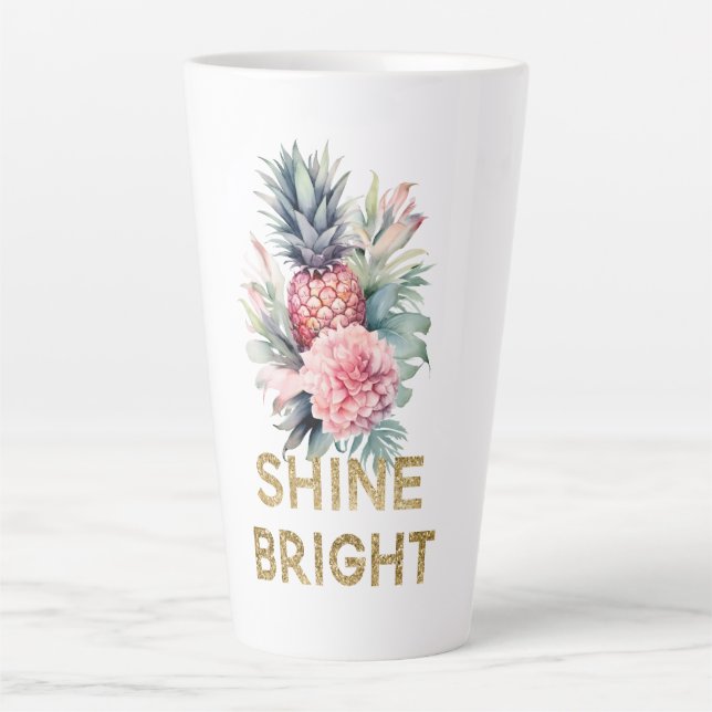 Taza De Café Latte Purpurina Gold Shine Pineapple (Anverso)