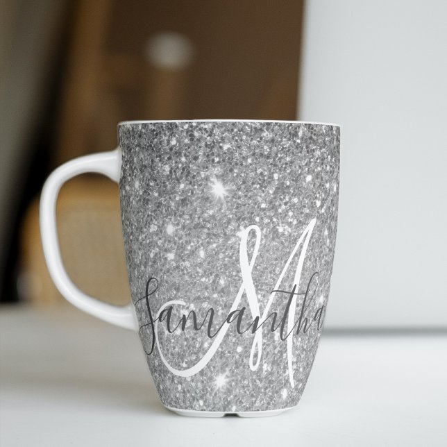 Taza De Café Latte Purpurina Gris moderno marca nombre personalizado (Subido por el creador)