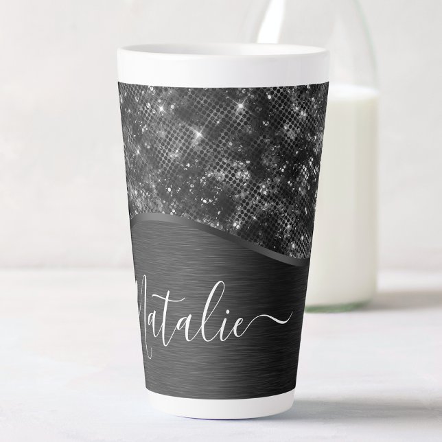 Taza De Café Latte Purpurina negro metálico personalizado (Subido por el creador)