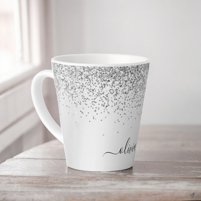 Taza De Café Latte Purpurina plateado Nombre de monograma Metalizado  (Subido por el creador)
