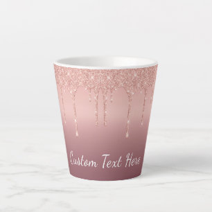 Taza De Café Latte Purpurina Rosa de oro Latte Mug con texto Personal