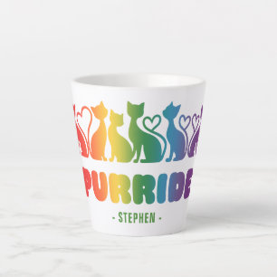 Taza De Café Latte Purride - Silhouette de gato arco iris LGBTQ+ Pun