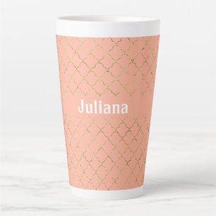 Taza De Café Latte Quatrefoil de oro de coral rosa de bonito personal