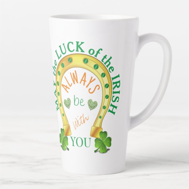 Taza De Café Latte Que la suerte del Shamrock Horseshoe irlandés (Derecha)