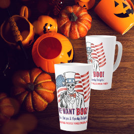 Taza De Café Latte Queremos Boo Patriótico Halloween Skeleton Tío Sam