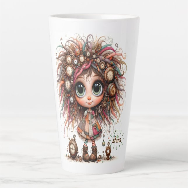 Taza De Café Latte Quirky Steampunk Chica Shine Latte Mug (Anverso)